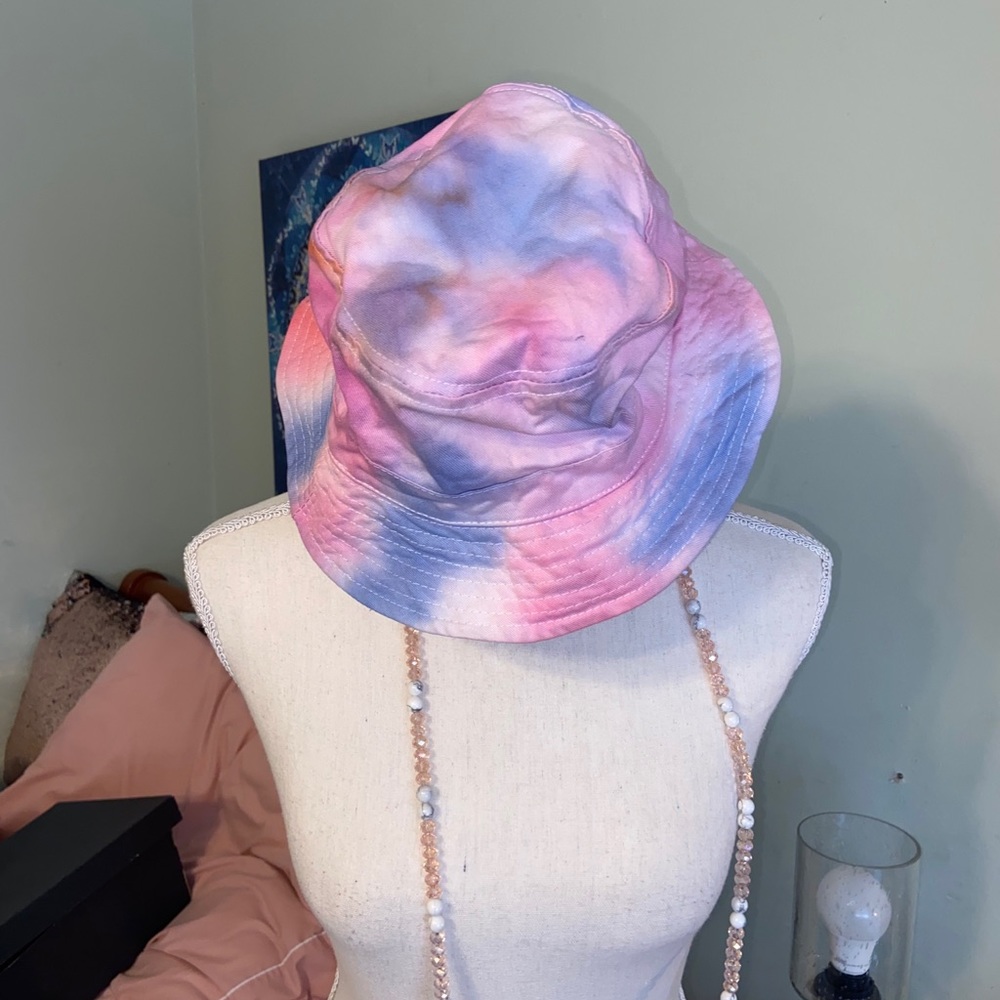 Reddish pinkish and dark blue tie dye bucket hat!